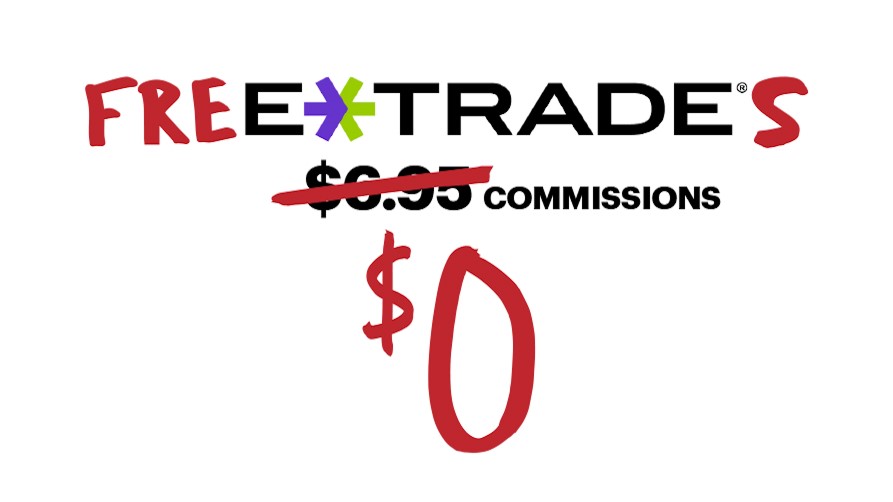 Historical photo showing an old ad highlighting $0 commissions for stocks, options, ETFs, and ultimately mutual funds